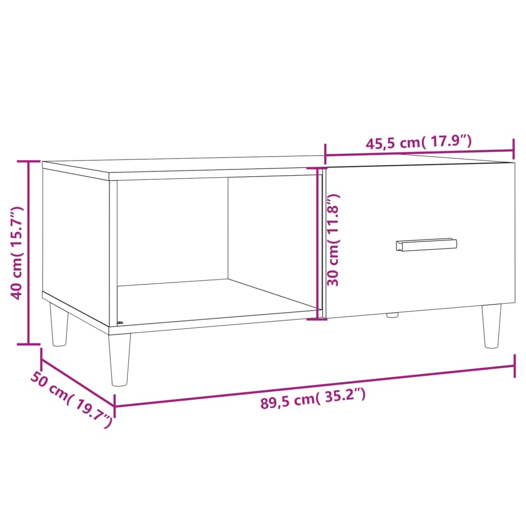 Mesa de centro madera blanco brillo 89,5x50x40 cm vidaXL