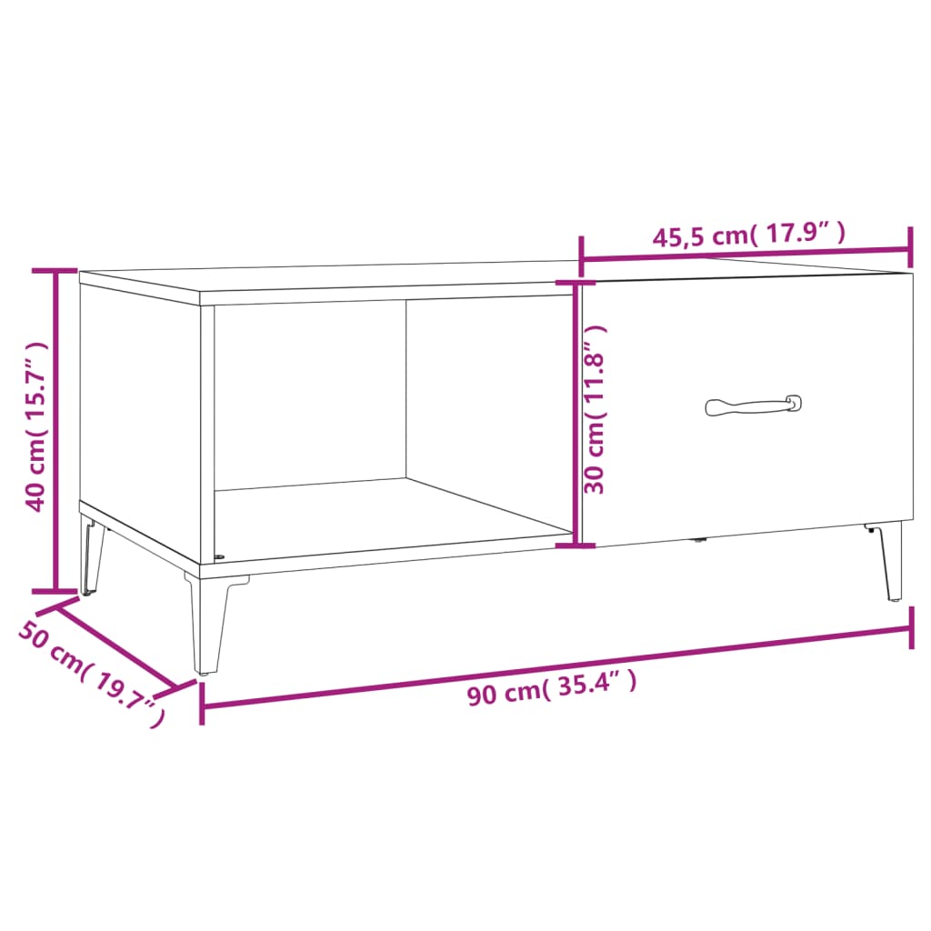 Mesa de centro madera blanco brillo 90x50x40 cm vidaXL