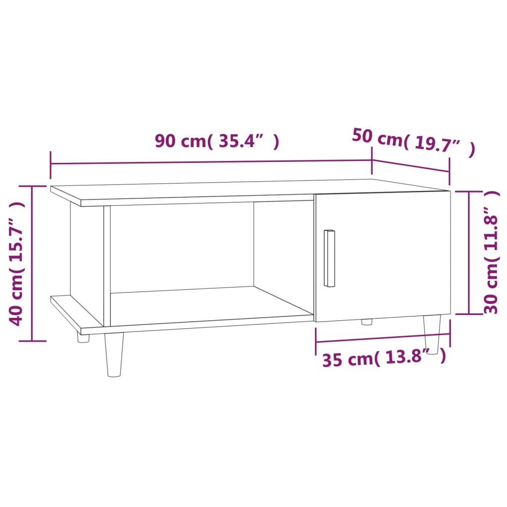 Mesa de centro madera contrachapada blanco brillo 90x50x40 cm vidaXL