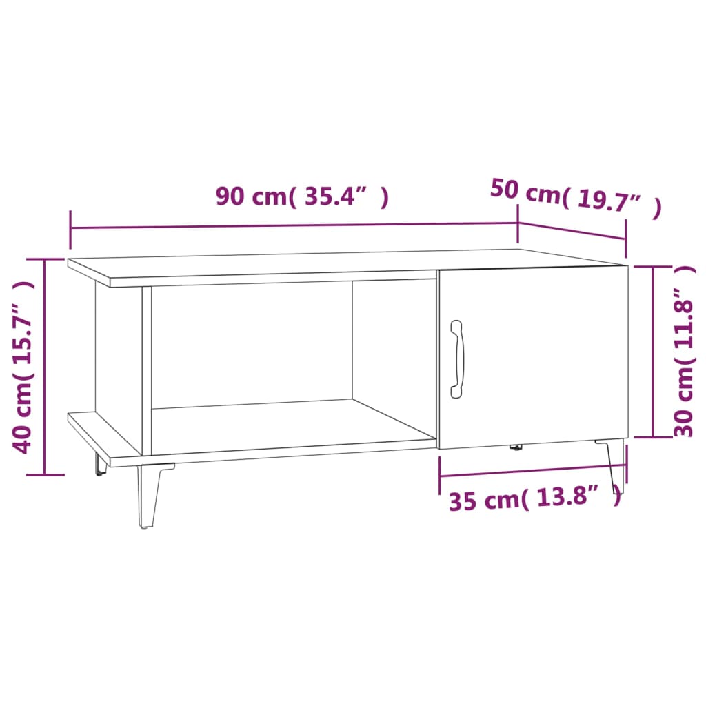 Mesa de centro madera blanco brillo 90x50x40 cm vidaXL