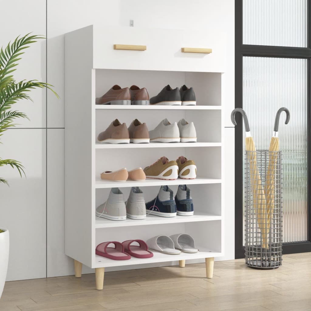 Vetonek Mueble zapatero de madera contrachapada blanco 60x35x105 cm