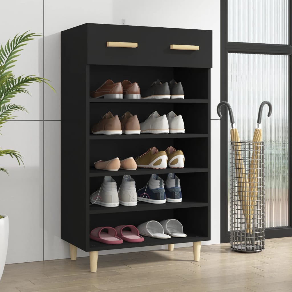 Vetonek Mueble zapatero de madera contrachapada negro 60x35x105 cm