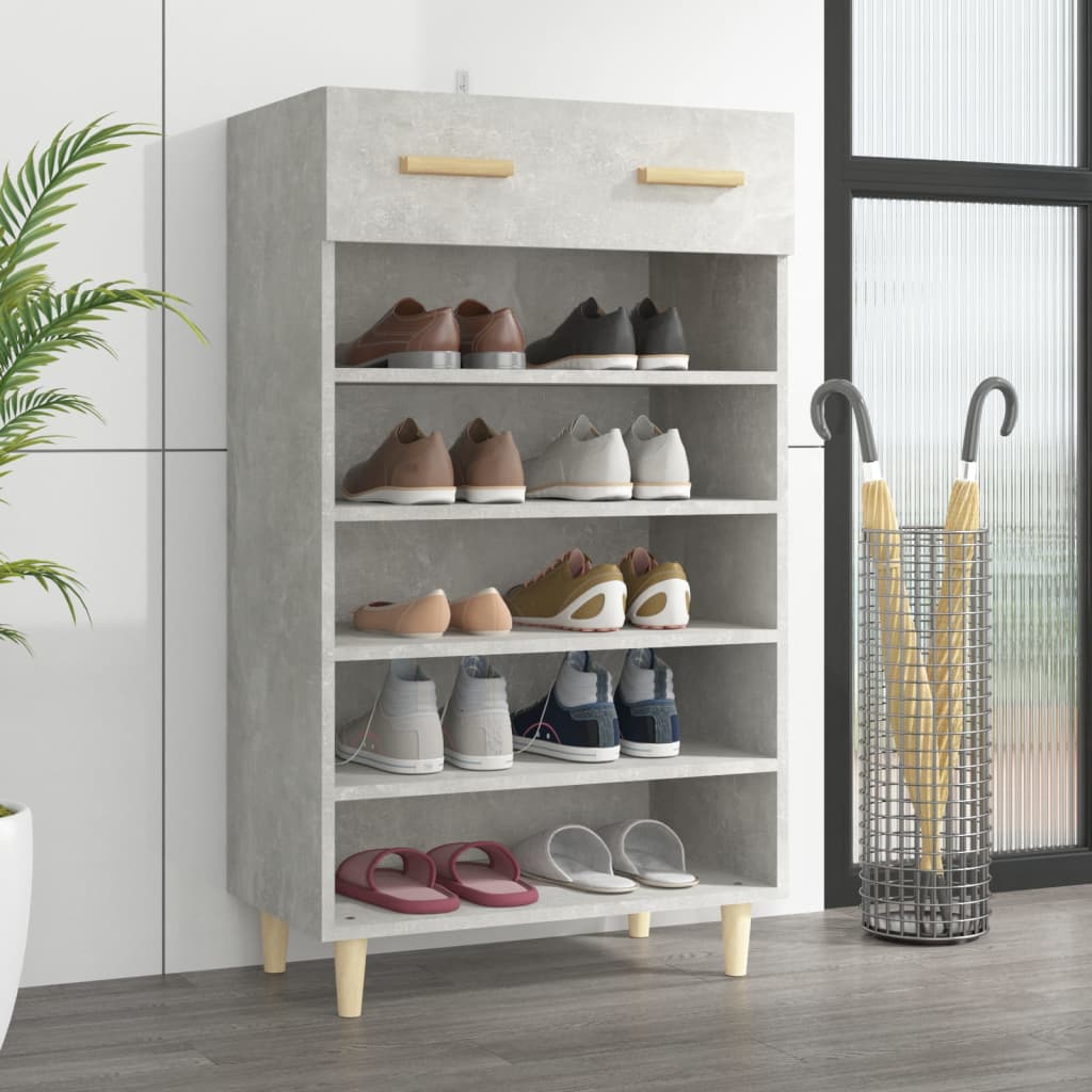 Vetonek Mueble zapatero madera contrachapada gris hormigón 60x35x105 cm