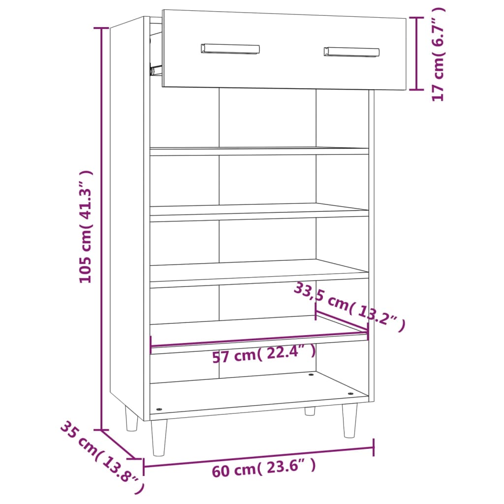 Mueble zapatero madera gris hormigón 60x35x105 cm - Vetonek