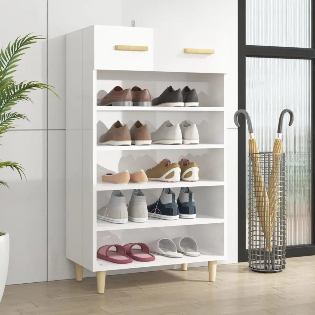 Vetonek Mueble zapatero madera contrachapada blanco brillo 60x35x105 cm