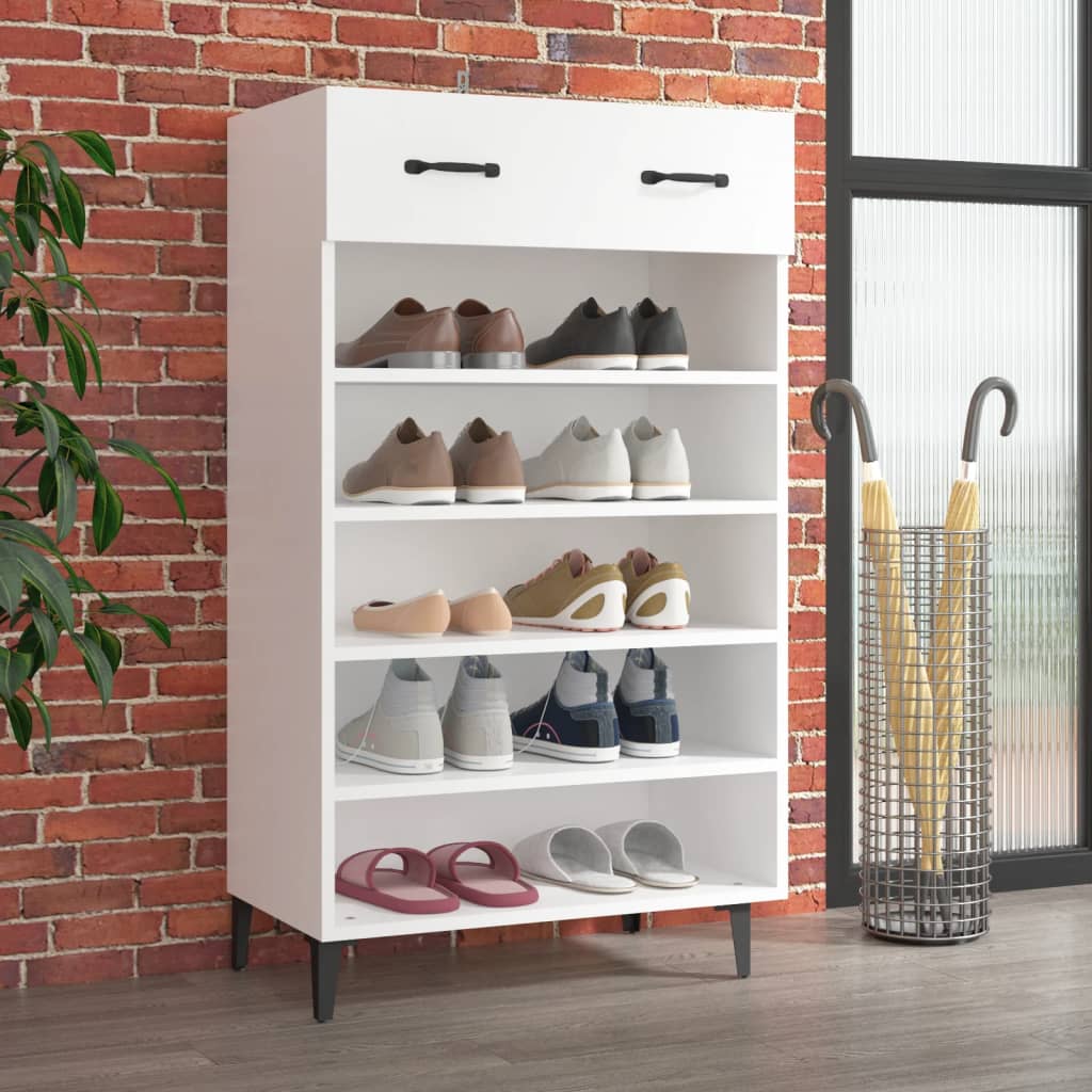 Vetonek Mueble zapatero de madera contrachapada blanco 60x35x105 cm