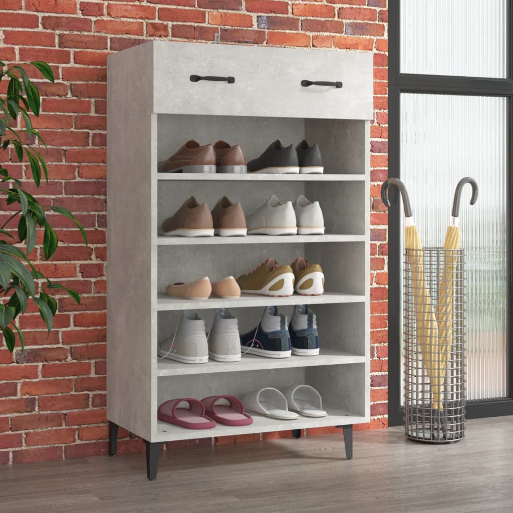 Vetonek Mueble zapatero madera contrachapada gris hormigón 60x35x105 cm