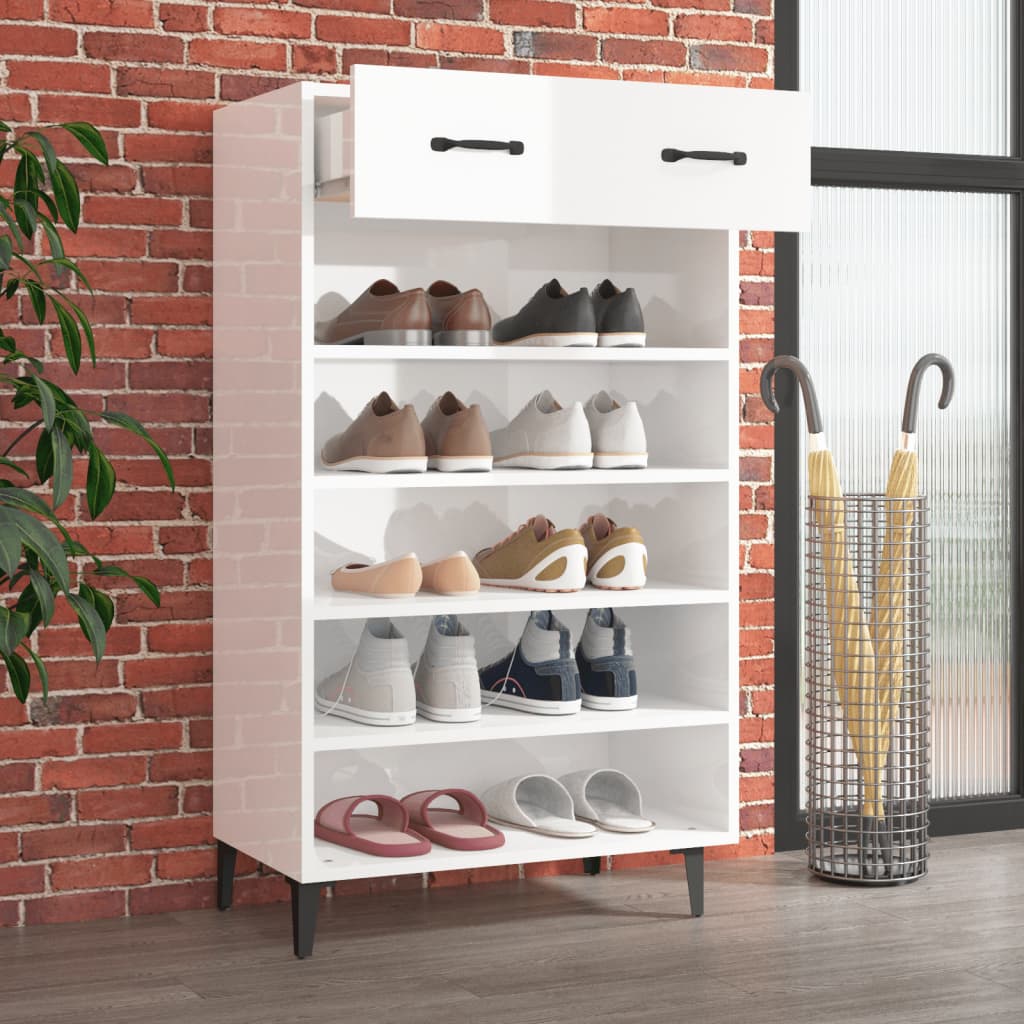 Mueble zapatero madera blanco brillo 60x35x105 cm