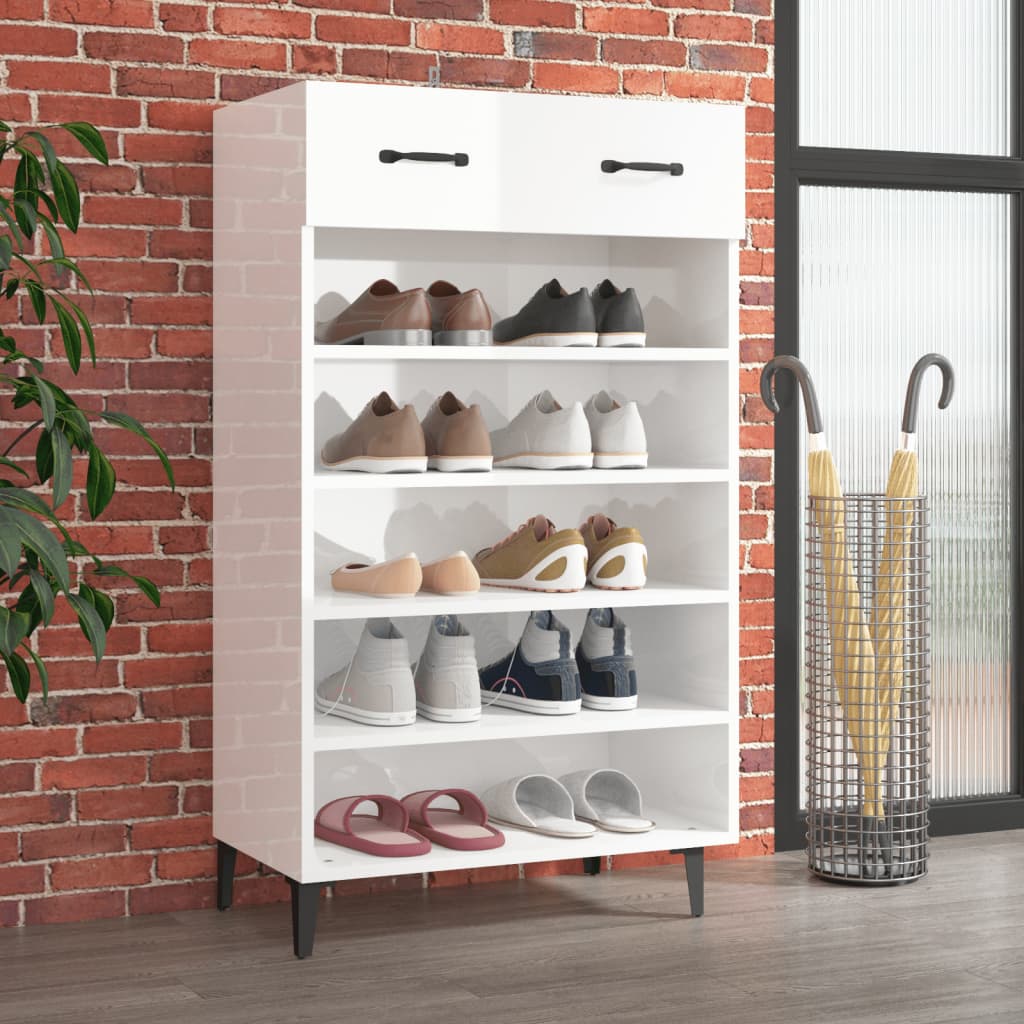 Vetonek Mueble zapatero madera contrachapada blanco brillo 60x35x105 cm