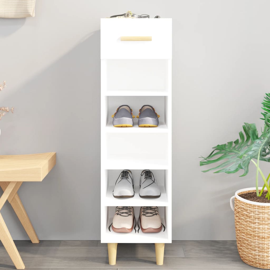 Vetonek Mueble zapatero de madera contrachapada blanco 30x35x105 cm