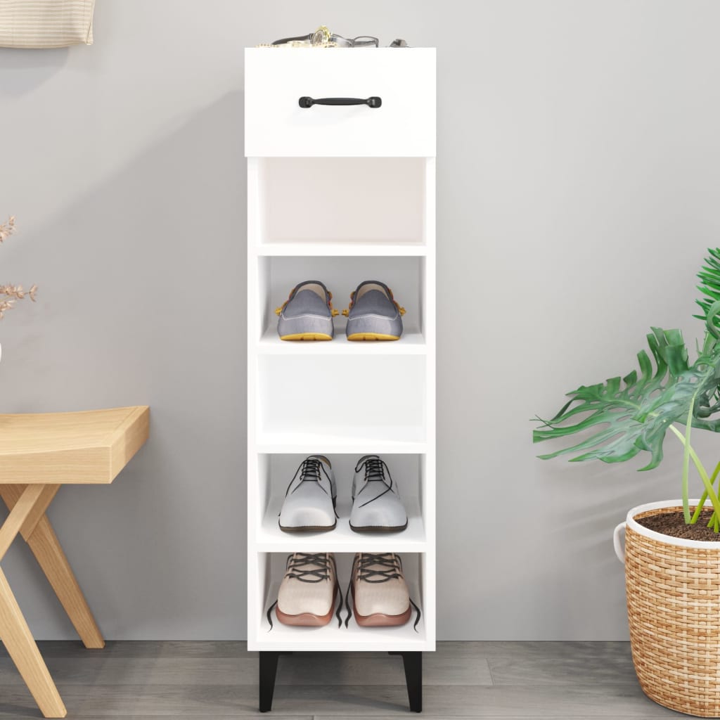 Vetonek Mueble zapatero madera contrachapada blanco brillo 30x35x105 cm