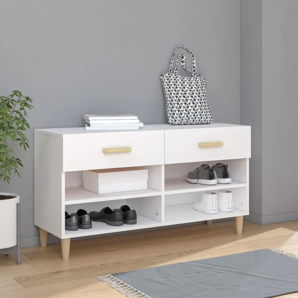 Vetonek Mueble zapatero de madera contrachapada blanco 102x35x55 cm