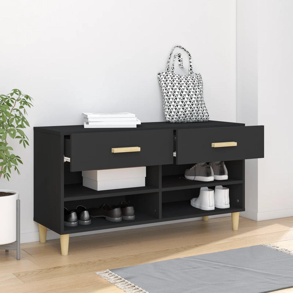 Mueble zapatero de madera negro 102x35x55 cm - Vetonek