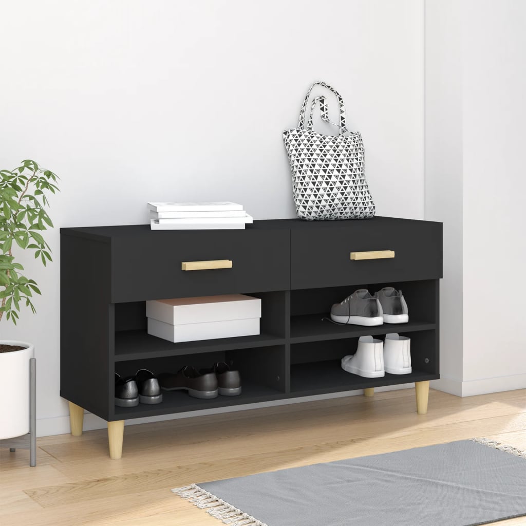 Vetonek Mueble zapatero de madera contrachapada negro 102x35x55 cm