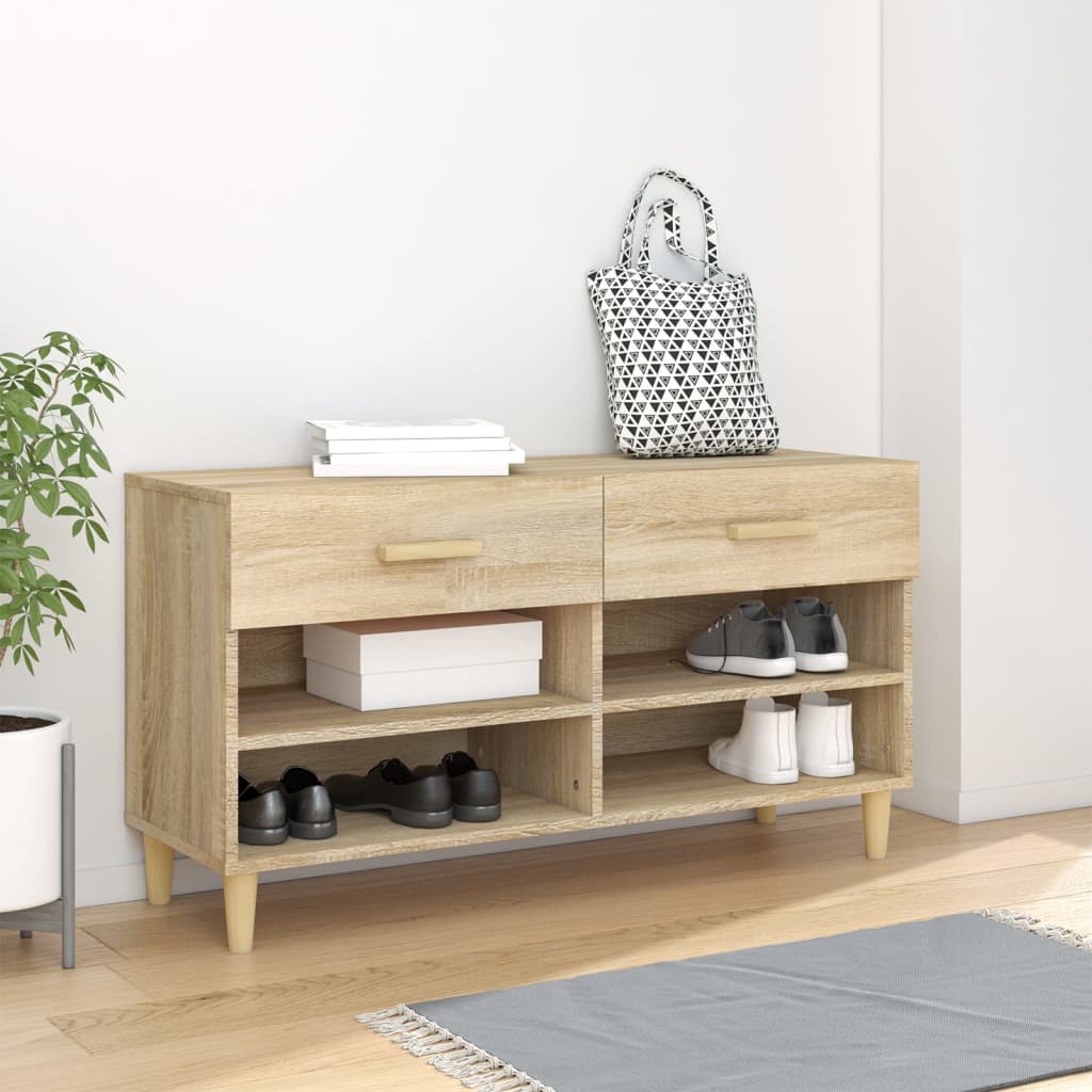 Vetonek Mueble zapatero madera contrachapada roble Sonoma 102x35x55 cm