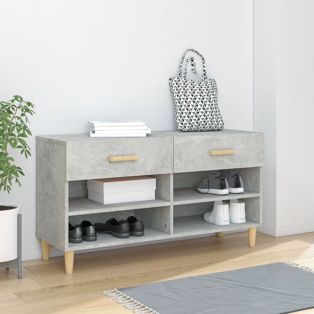 Vetonek Mueble zapatero madera contrachapada gris hormigón 102x35x55 cm