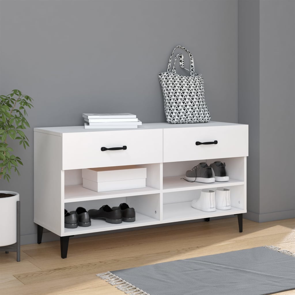 Vetonek Mueble zapatero madera contrachapada blanco 102x35x55 cm