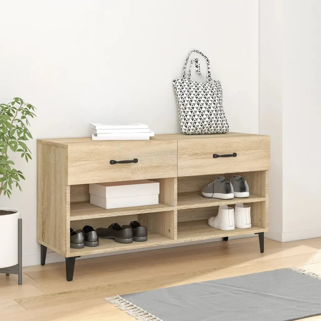 Vetonek Mueble zapatero madera contrachapada roble Sonoma 102x35x55 cm