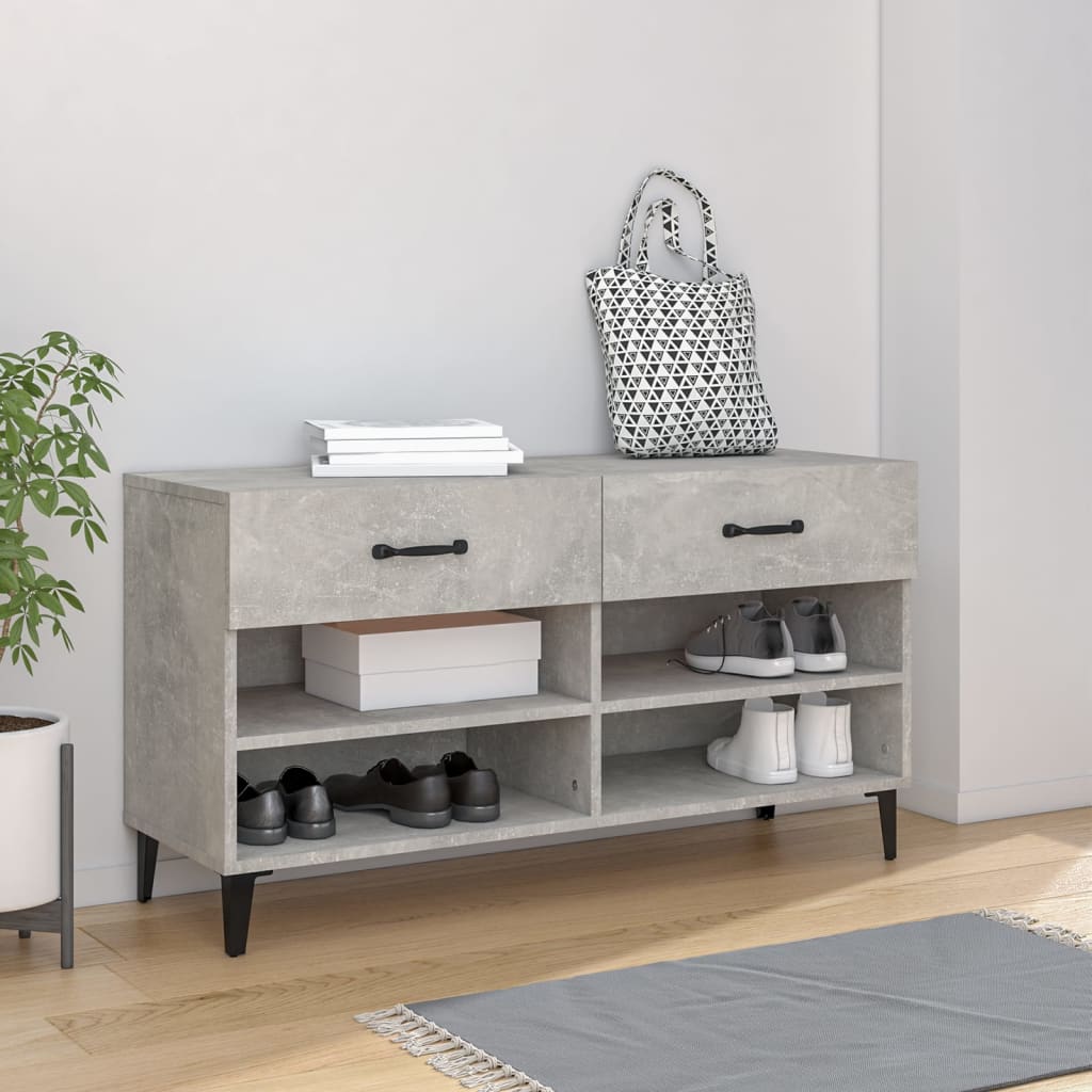 Vetonek Mueble zapatero madera contrachapada gris hormigón 102x35x55 cm