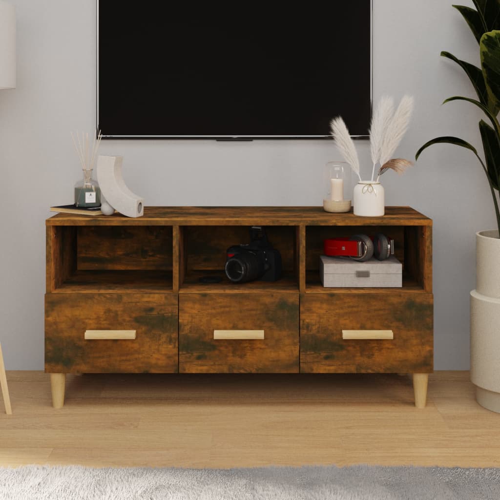 Vetonek Mueble de TV madera contrachapada roble ahumado 102x36x50 cm