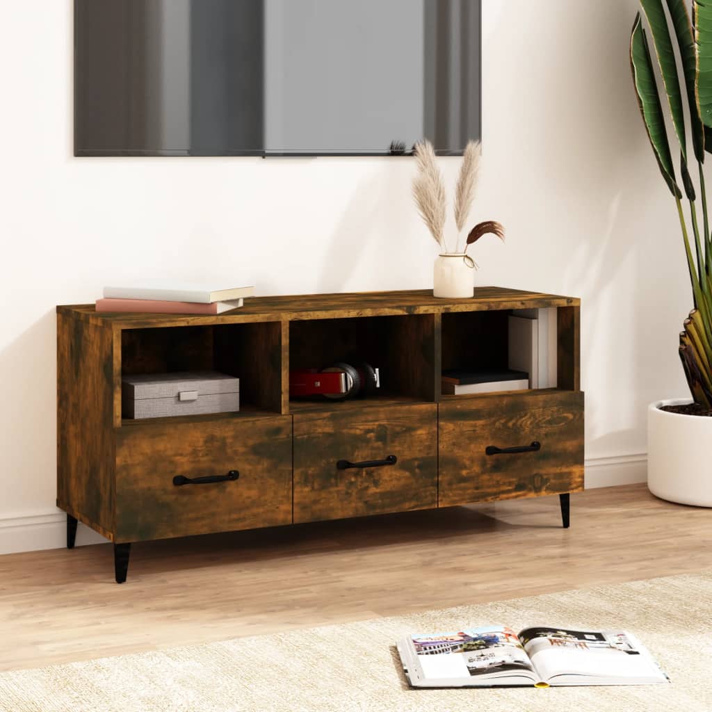 Vetonek Mueble para TV madera contrachapada roble ahumado 102x35x50 cm