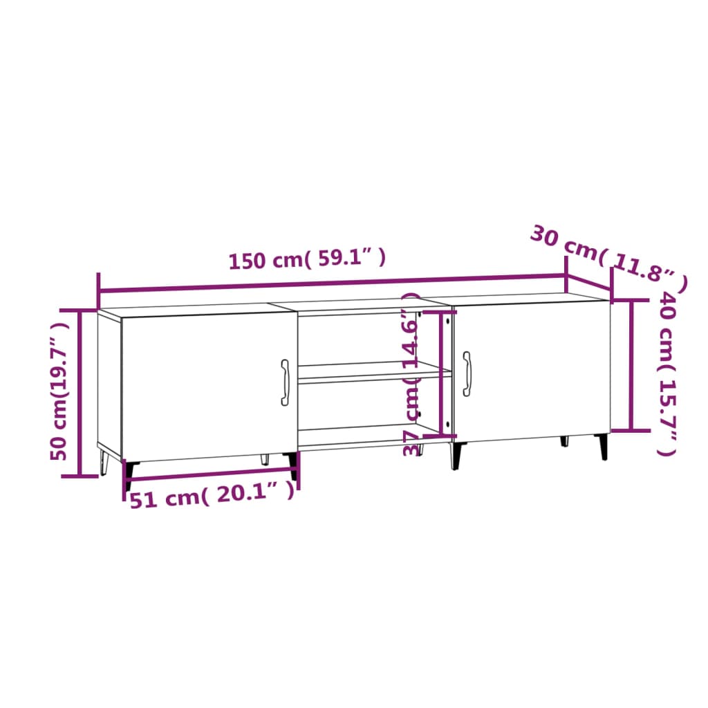 Mueble de TV madera de ingeniería roble ahumado 150x30x50 cm vidaXL