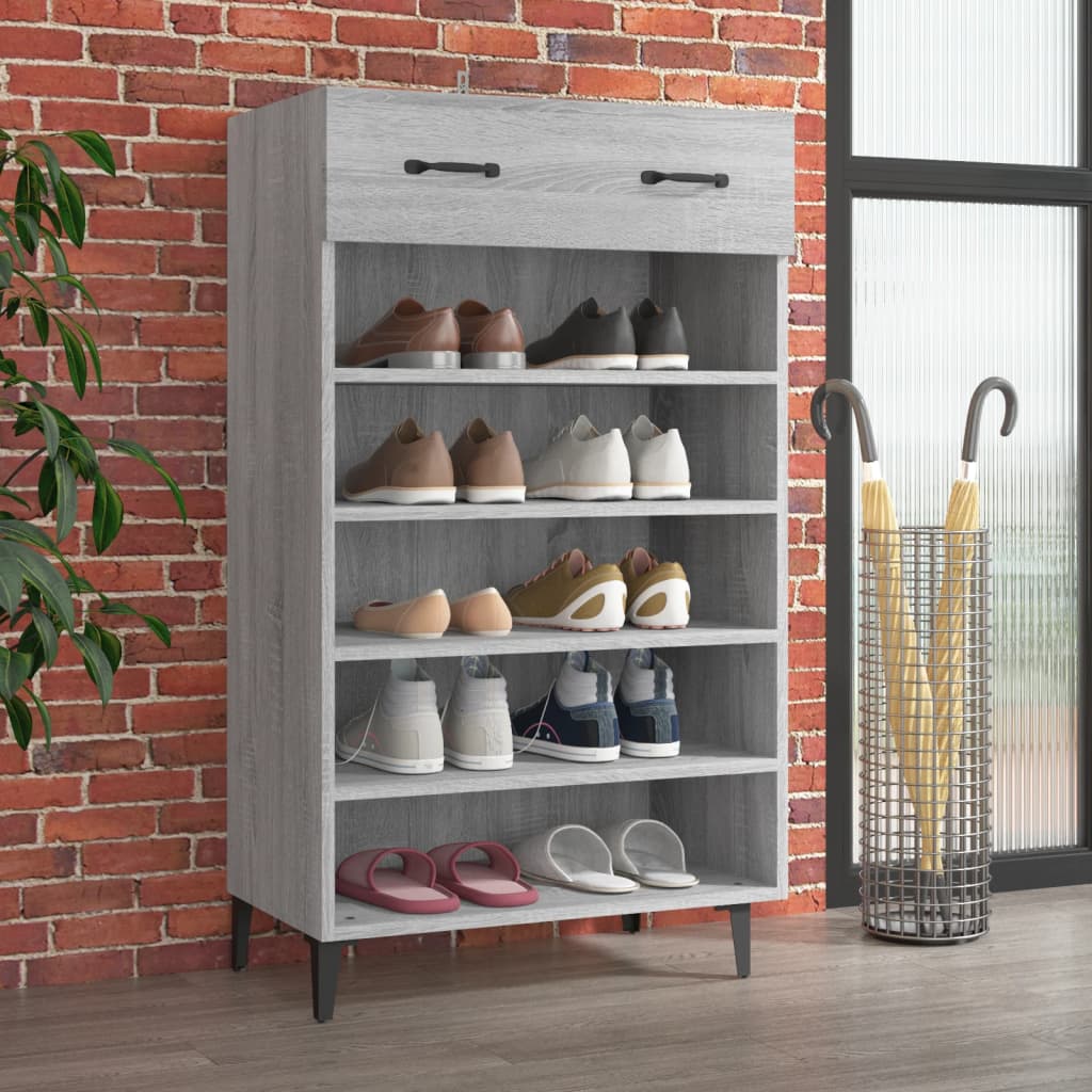 Vetonek Mueble zapatero madera contrachapada gris Sonoma 60x35x105 cm