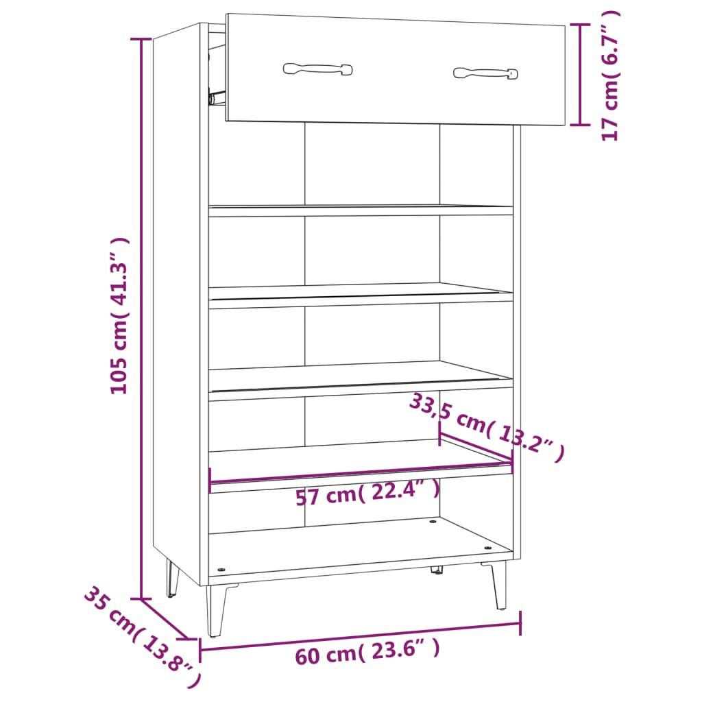 Mueble zapatero madera gris Sonoma 60x35x105 cm - Vetonek