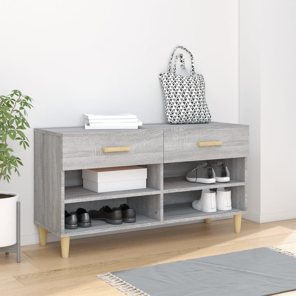 Vetonek Mueble zapatero madera contrachapada gris Sonoma 102x35x55 cm