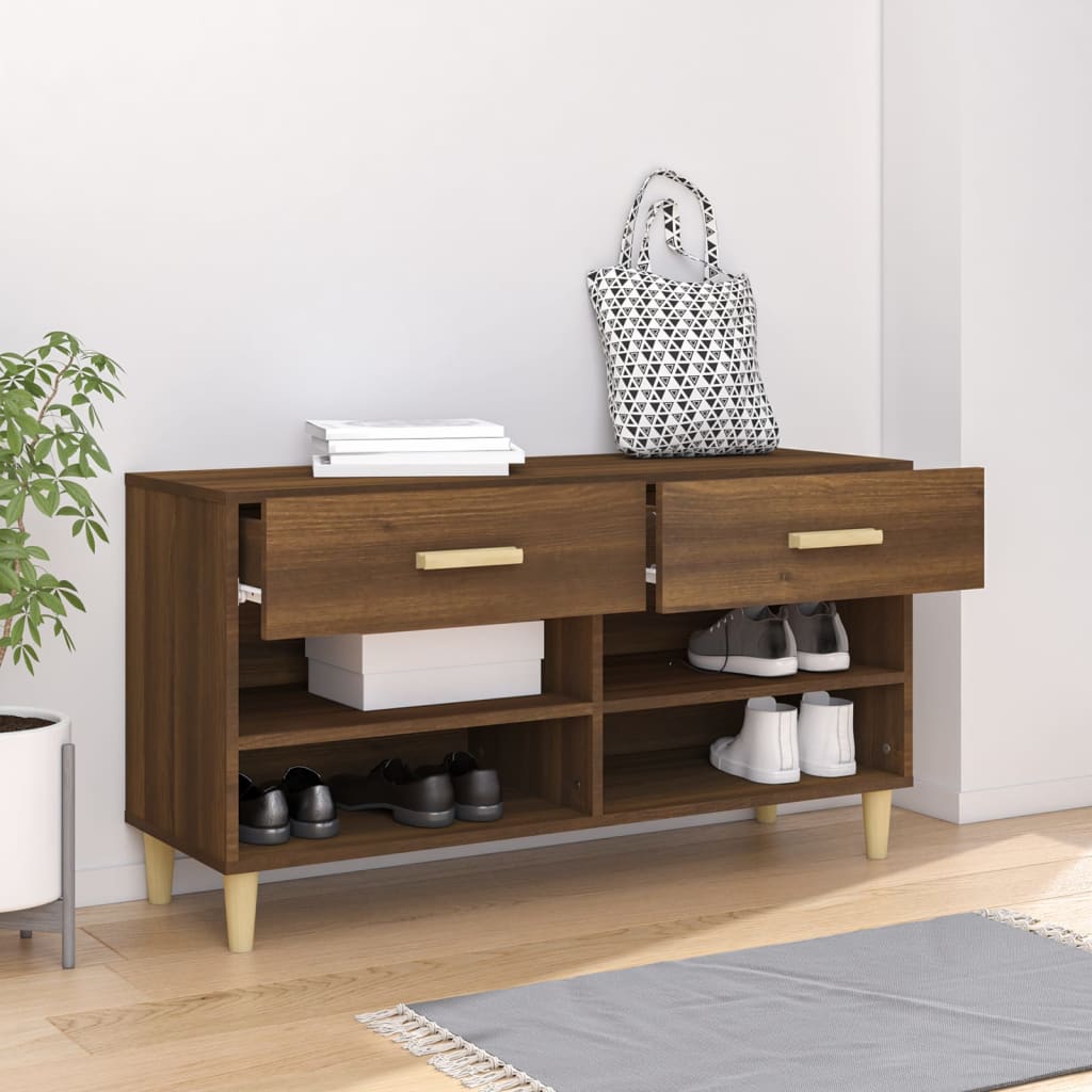 Mueble zapatero madera marrón roble 102x35x55 cm - Vetonek