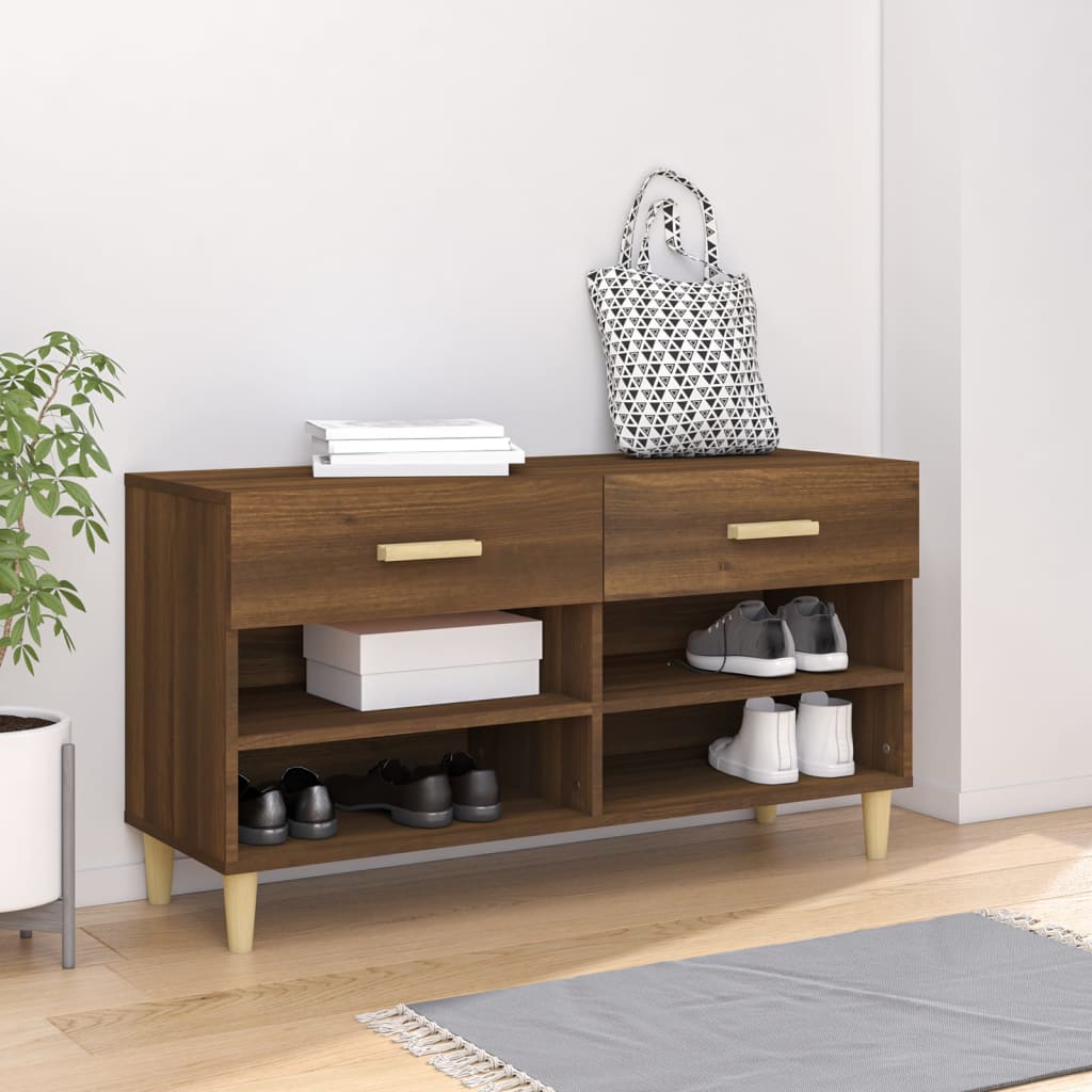 Vetonek Mueble zapatero madera contrachapada marrón roble 102x35x55 cm