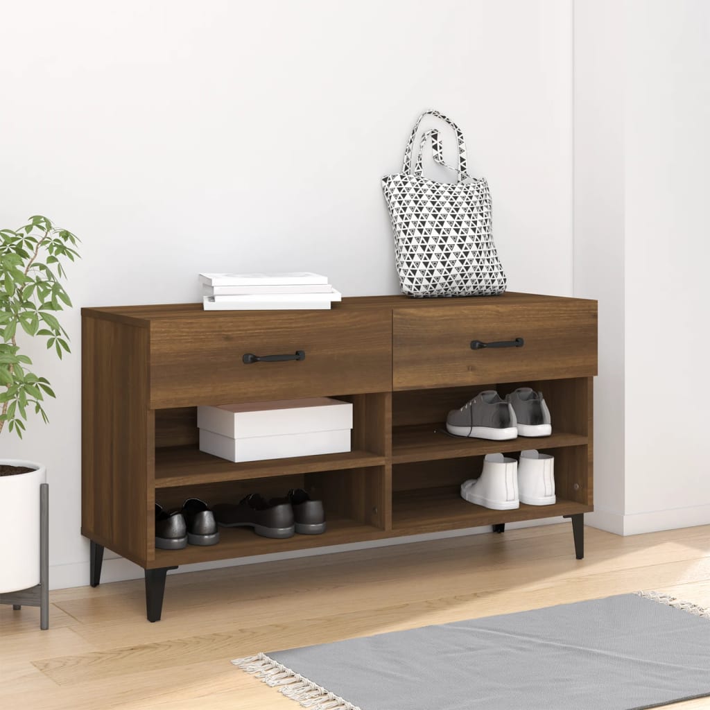 Vetonek Mueble zapatero madera contrachapada marrón roble 102x35x55 cm