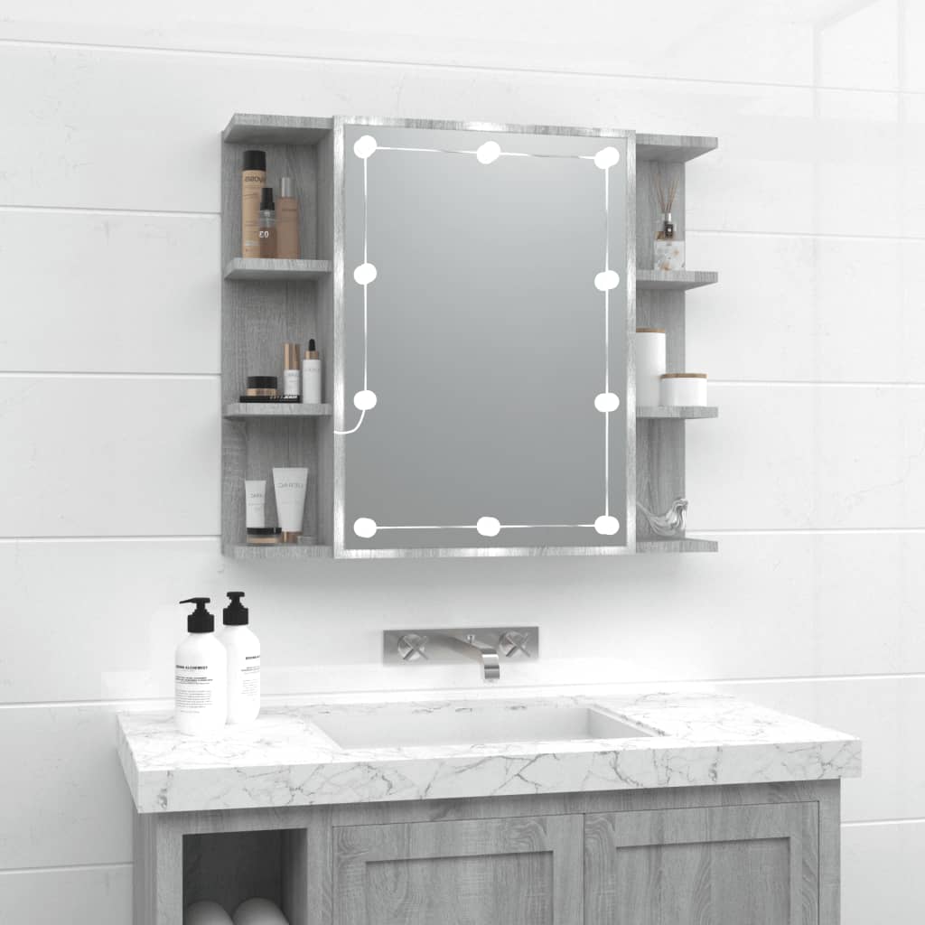 Vetonek Mueble con espejo y LED color gris Sonoma 70x16,5x60 cm