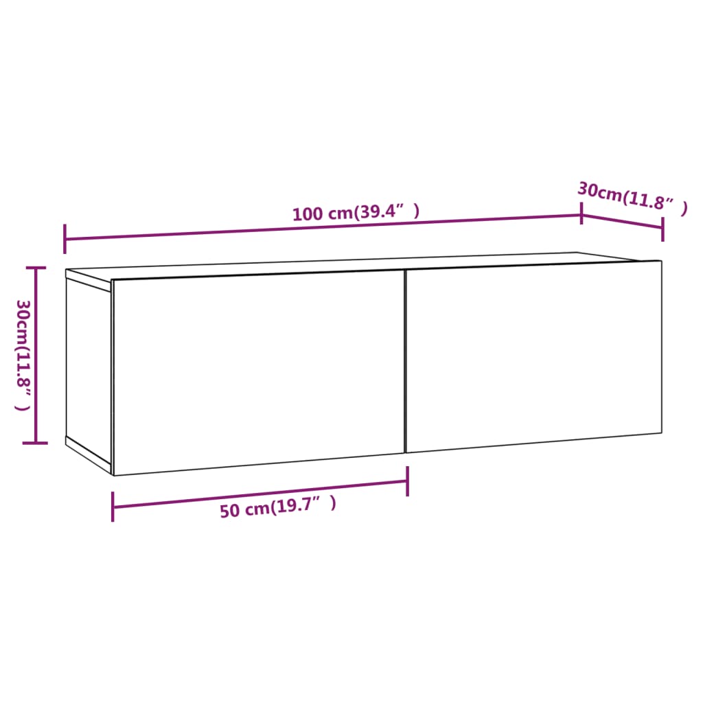 Mobles de paret de TV 2 unitats Ahumado Oak 100x30x30 cm