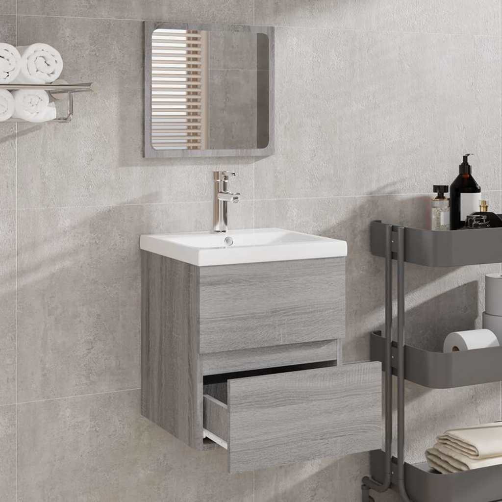 Armario de baño con espejo madera contrachapada gris Sonoma V7533 Vetonek