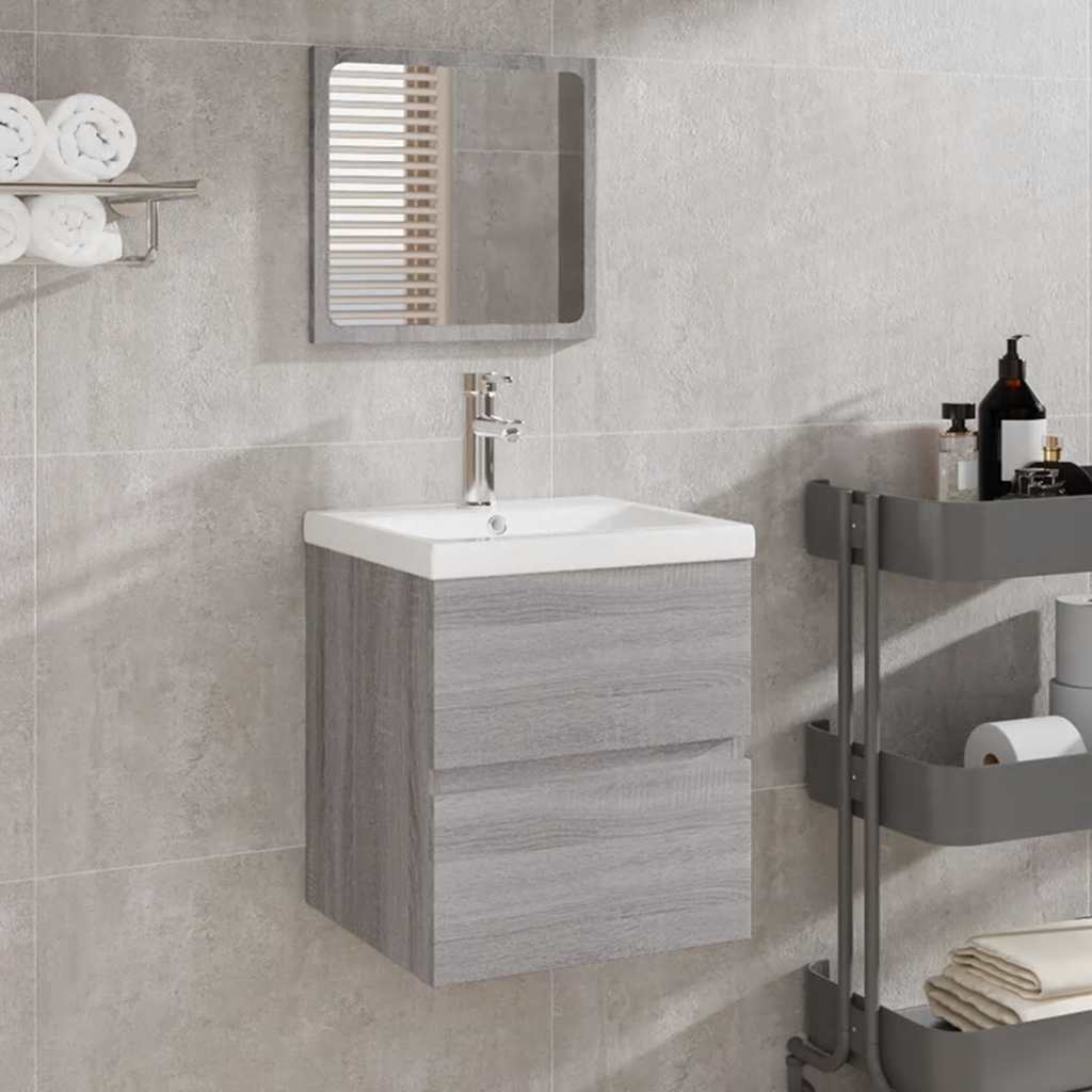 Armario de baño con espejo madera contrachapada gris Sonoma V7533 Vetonek