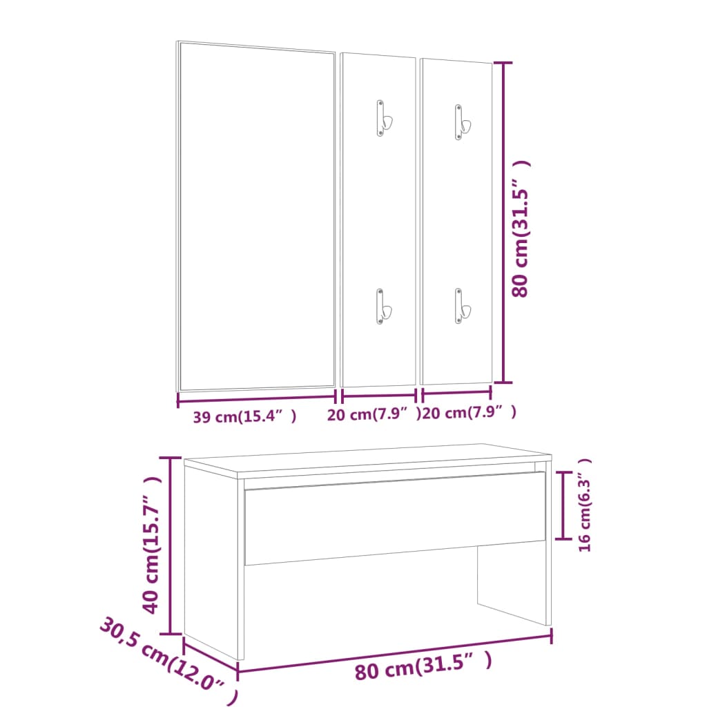 Set de muebles de recibidor madera gris Sonoma - Vetonek