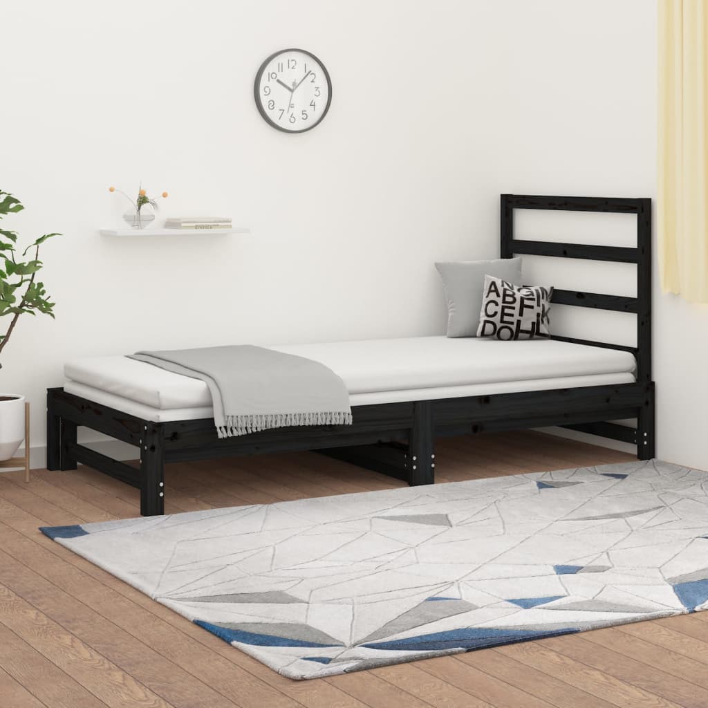 Vetonek Sofá cama extraíble sin colchón negro 2x(90x200) cm