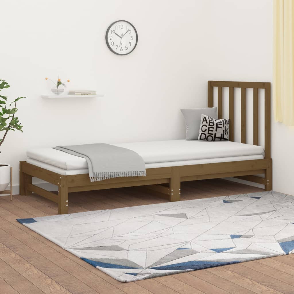 Vetonek Sofá cama extraíble madera maciza de pino marrón 2x(90x200) cm