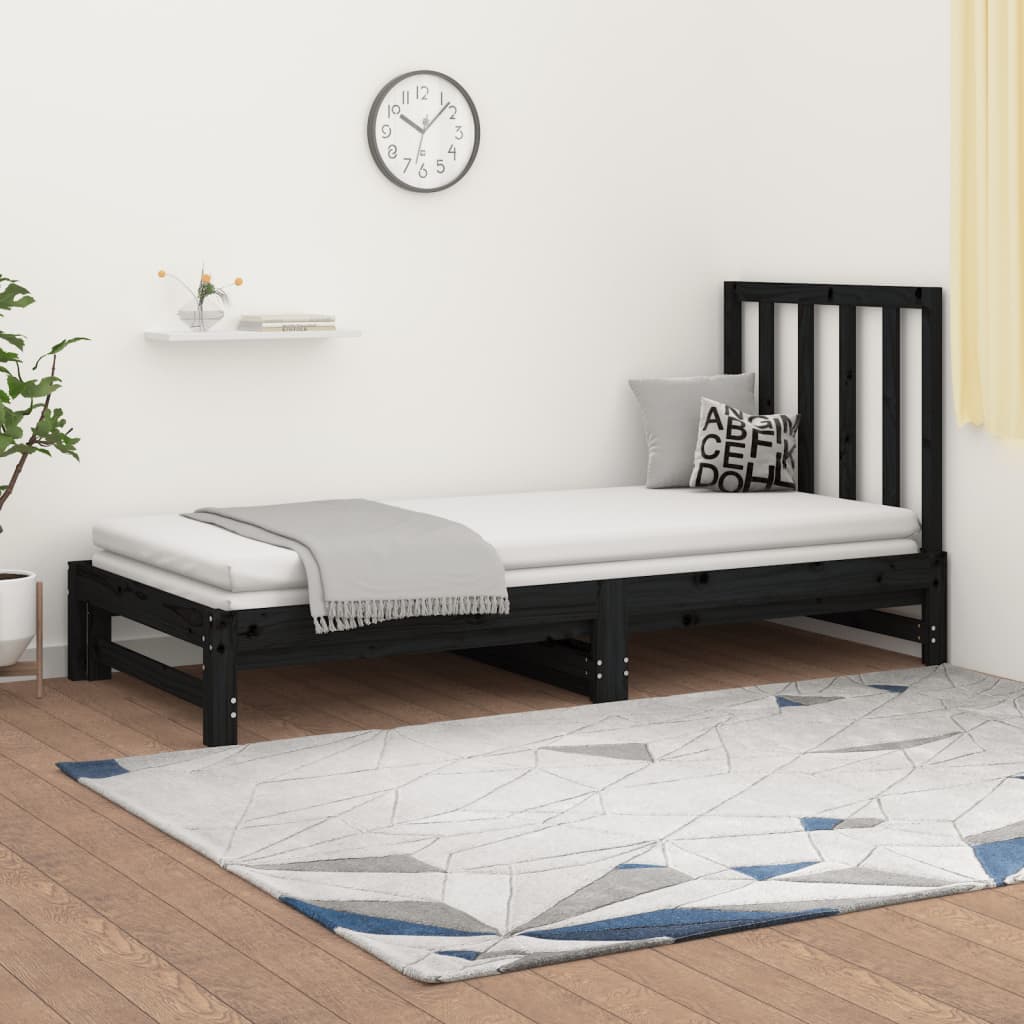 Vetonek Sofá cama extraíble sin colchón negro 2x(90x200) cm