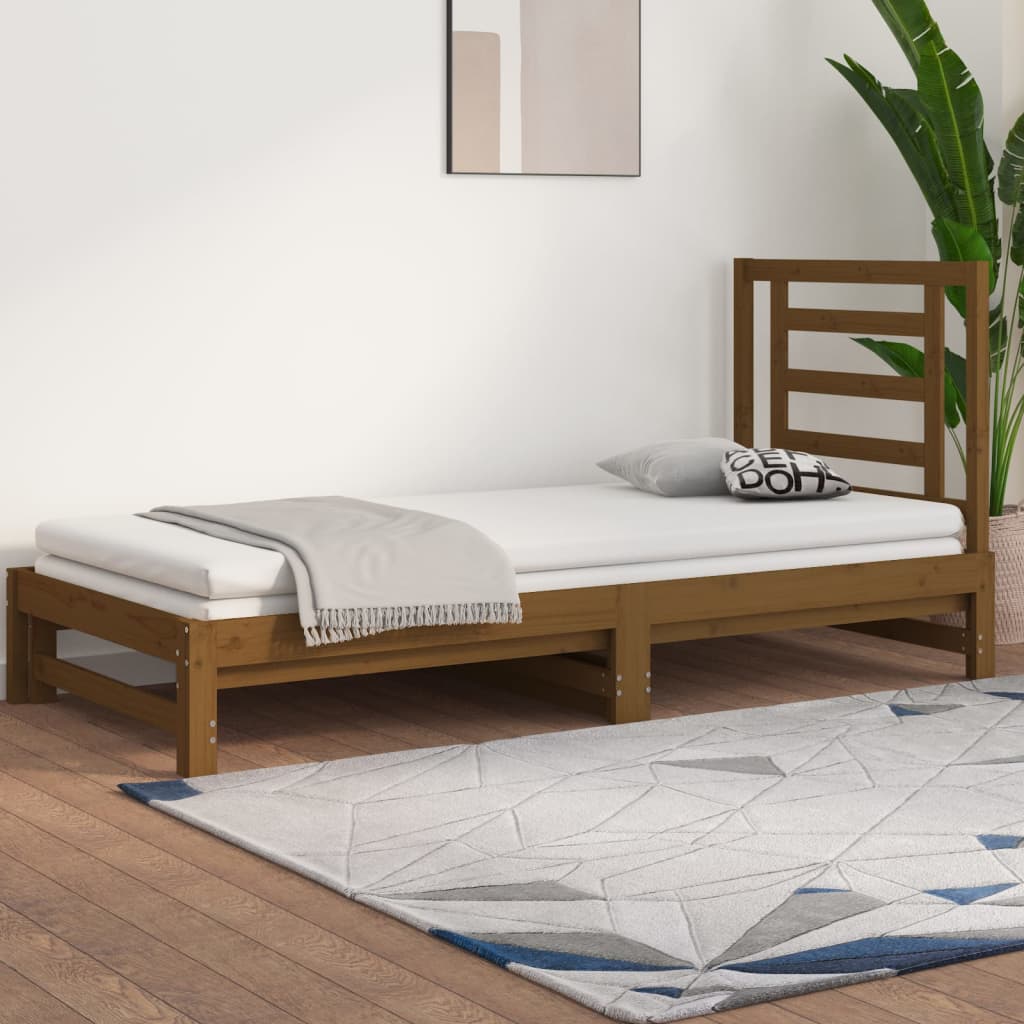 Vetonek Sofá cama extraíble madera maciza de pino marrón 2x(90x200) cm