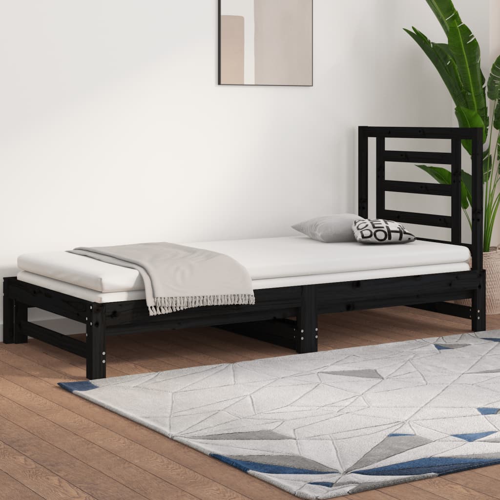 Vetonek Sofá cama extraíble sin colchón negro 2x(90x200) cm