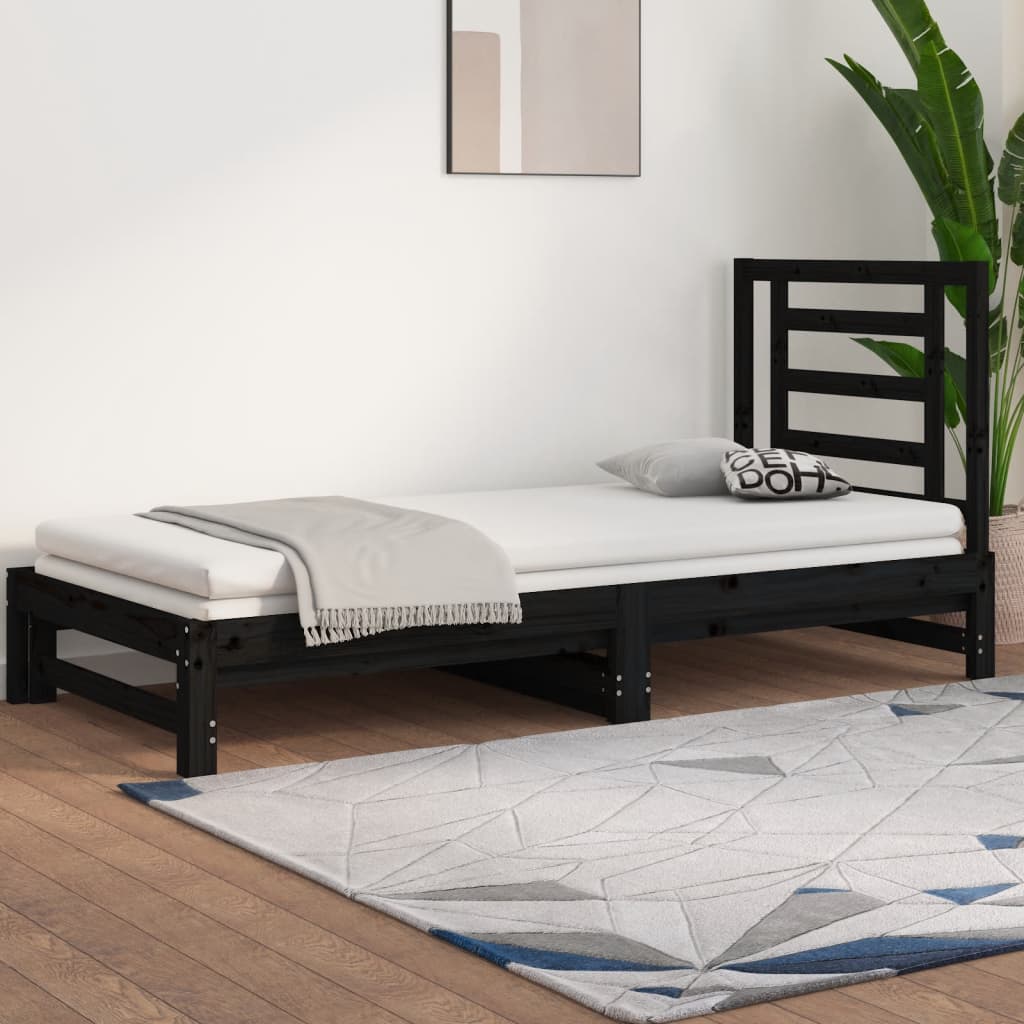 Vetonek Sofá cama extraíble sin colchón negro 2x(90x190) cm