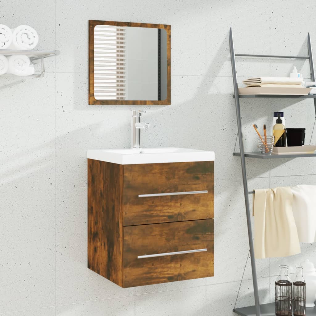 Vetonek Mueble de baño con lavabo madera contrachapada roble ahumado