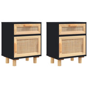 Vetonek Tables de nuit 2 pcs bois massif pin noir rotin naturel