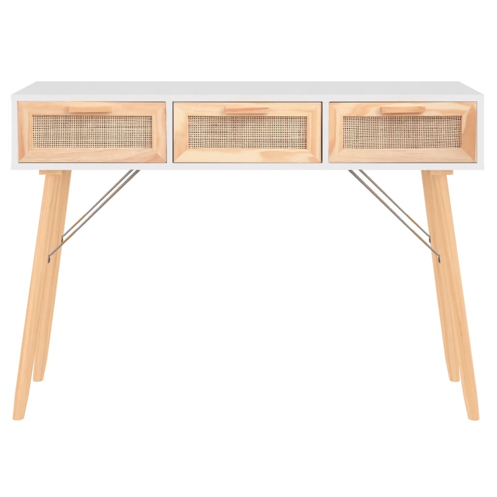 Mesa consola madera pino maciza ratán natural 105x30x75 cm