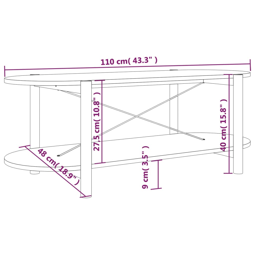 Tabela central de madeira 110x48x40 cm