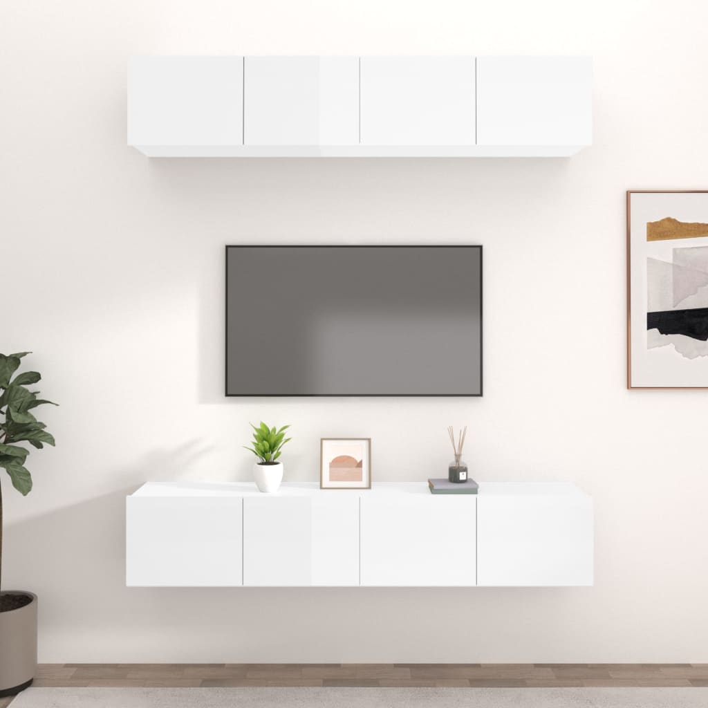 Vetonek Muebles TV 4 uds madera contrachapada blanco brillo 80x30x30 cm