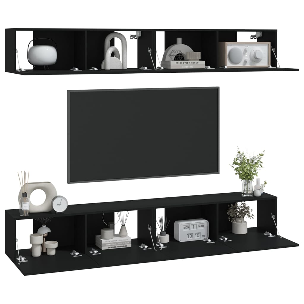 Muebles de TV 4 piezas negro 100x30x30 cm