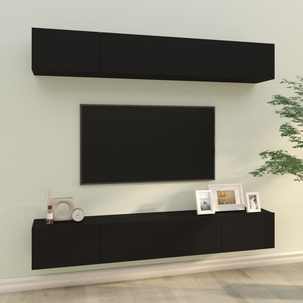 Vetonek Muebles de TV 4 piezas negro 100x30x30 cm